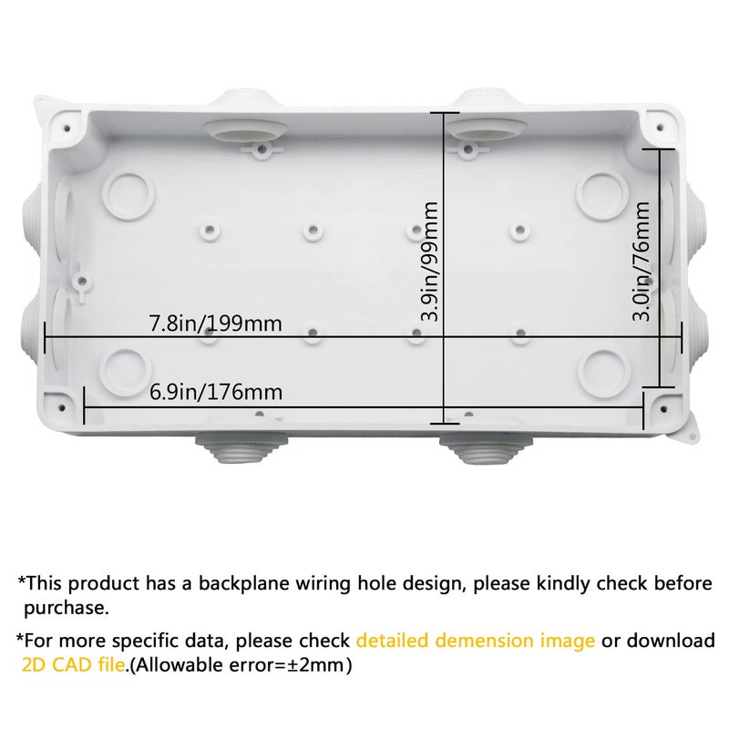 LeMotech ABS Plastic Dustproof Waterproof IP65 Junction Box Universal Electrical Project Enclosure White 7.9 x 3.9 x 2.8 inch (200 x 100 x 70 mm) - Image 3